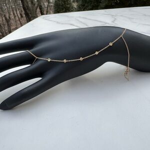 14K GOLD Diamonds Fine Jewelry Gold Hand Chain Bracelet Finger Loop 5 Station